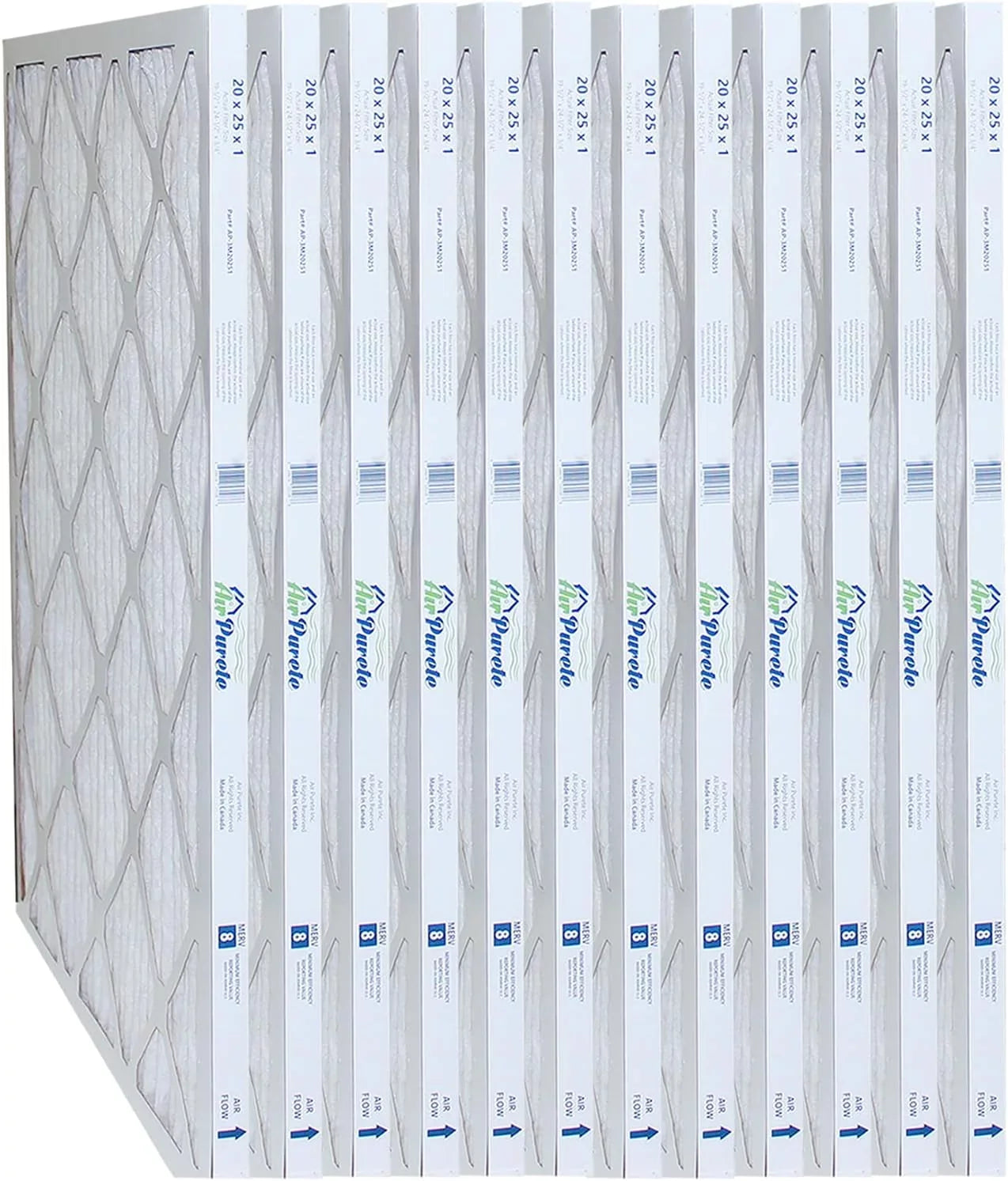AirPurete Furnace Filters AP-3M20251 | Pack of 12 | Nominal Sizeize: 20x25x1 |Actual Sizeize: 19-1/2” x 24-1/2” x 3/4” | High Capacity MERV 8