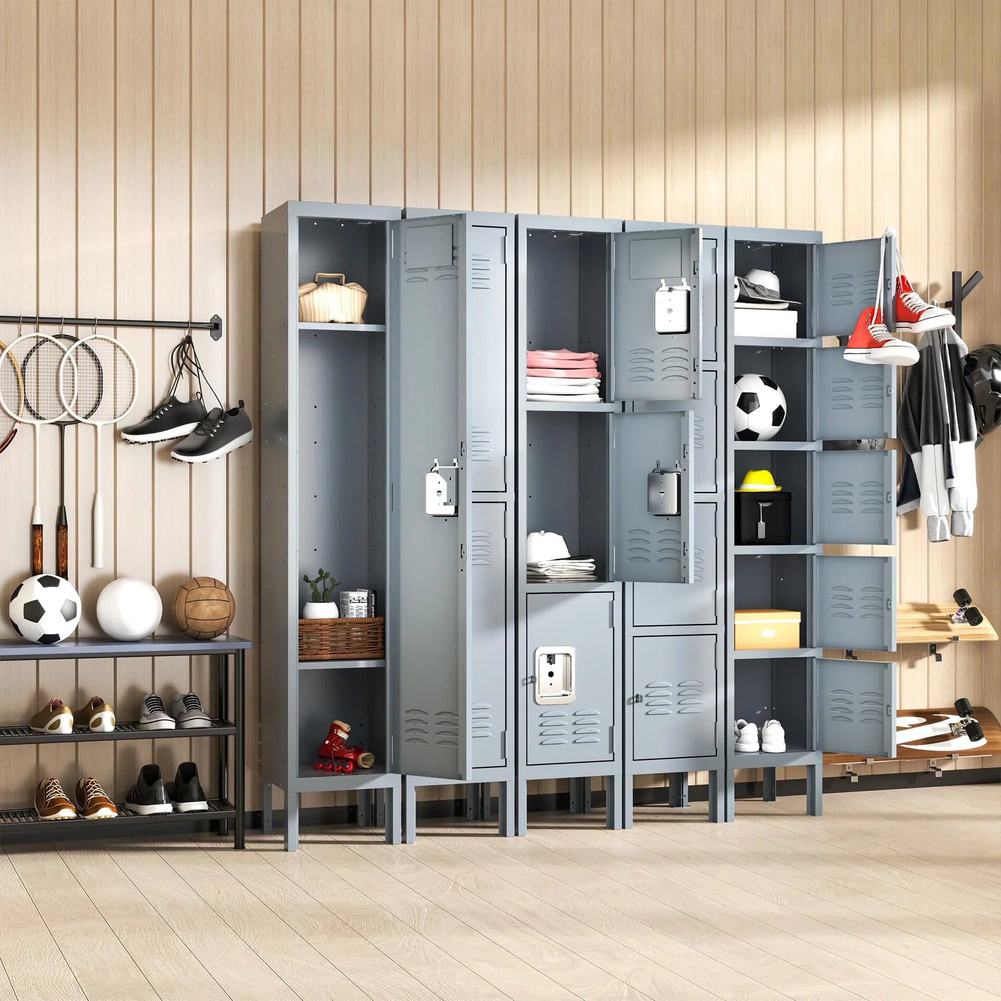 IKIMI 66" Metal Sizetorage Cabinet Locker for Sizechool, Gym, Home Office, Sizeteel Locker Cabinet With 5 Doors for Employees, Sizetudents