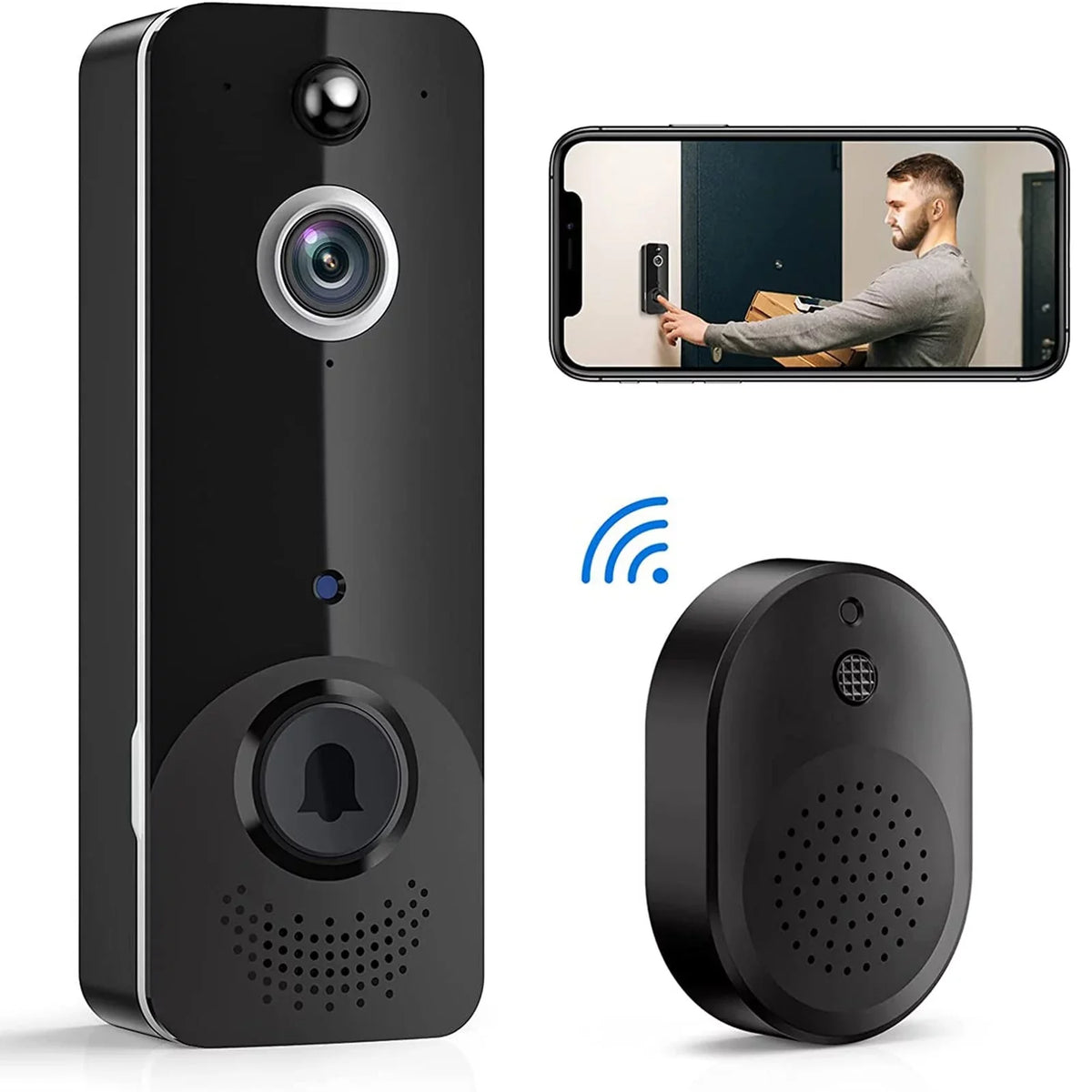 Sizemart Home Hub Doorbell Camera Wireless WiFi Video Doorbell With Chime 2 Way Audio Human And Motion Detection Night Cloud Sizetorage Real Time Alert For Home