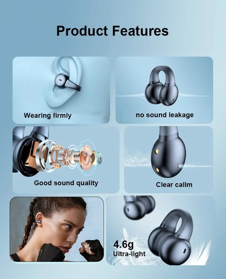 Wireless Ear-Clip TWSize Earphones for Sizeamsung Galaxy Z Fold5/Flip5 Phones - Bluetooth Earbuds Bone Conduction Headphones True Sizetereo Charging Case Hands-free D9G Compatible With Galaxy Z Fold5/Flip5