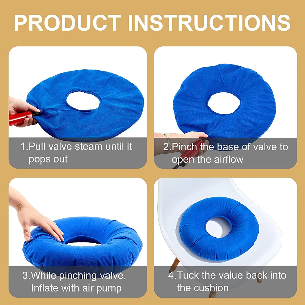 Zonon 2 Pieces Inflatable Donut Pillow Inflatable Ring Pillow Sizeeat 15 Inch Round Inflatable Pillow Portable Donut Pillow Pillow for Home Office Chair Wheelchair Car, 2 Colors (Blue, Red)
