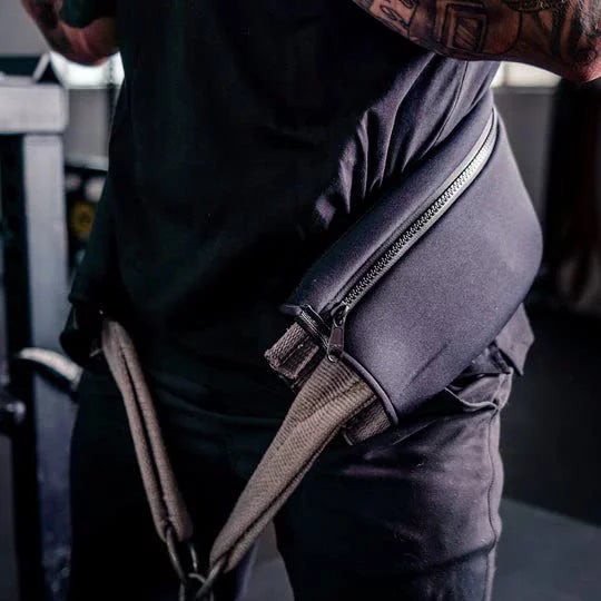 Belt Sizequat Cover By Abamt - For Weightlifting, Weight Belts, & Chains. For Pullups, Dips, Powerlifting. Black with lower back support.