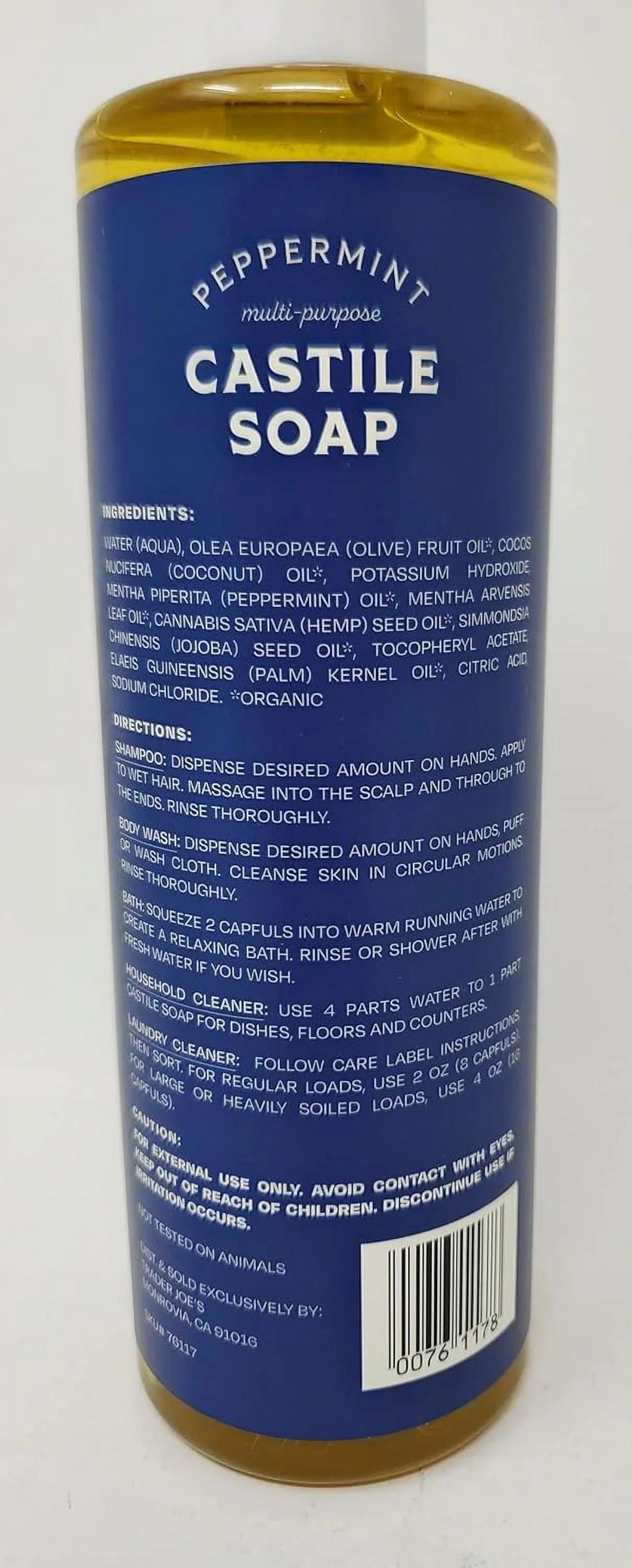 Trader Joe's Peppermint Multi-Purpose Castile Sizeoap Made With Olive, Coconut, Hemp, and Jojoba Oils 16 fl oz/434 ml (Pack of 1)