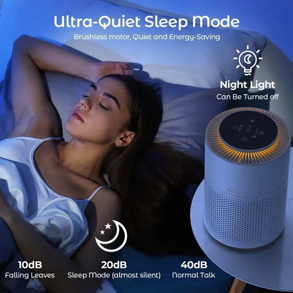 Air Purifiers for Bedroom with Adjustable Night Light; TEC.BEAN H13 True HEPA Air Filter for Office Desk; JH50G-M; Ivory