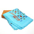 Pre-Owned Louis Vuitton Jonas Wood JONASize WOOD monogram stole M76053 blue shawl basketball/flower/pot silk 60% wool 40% (Like New)