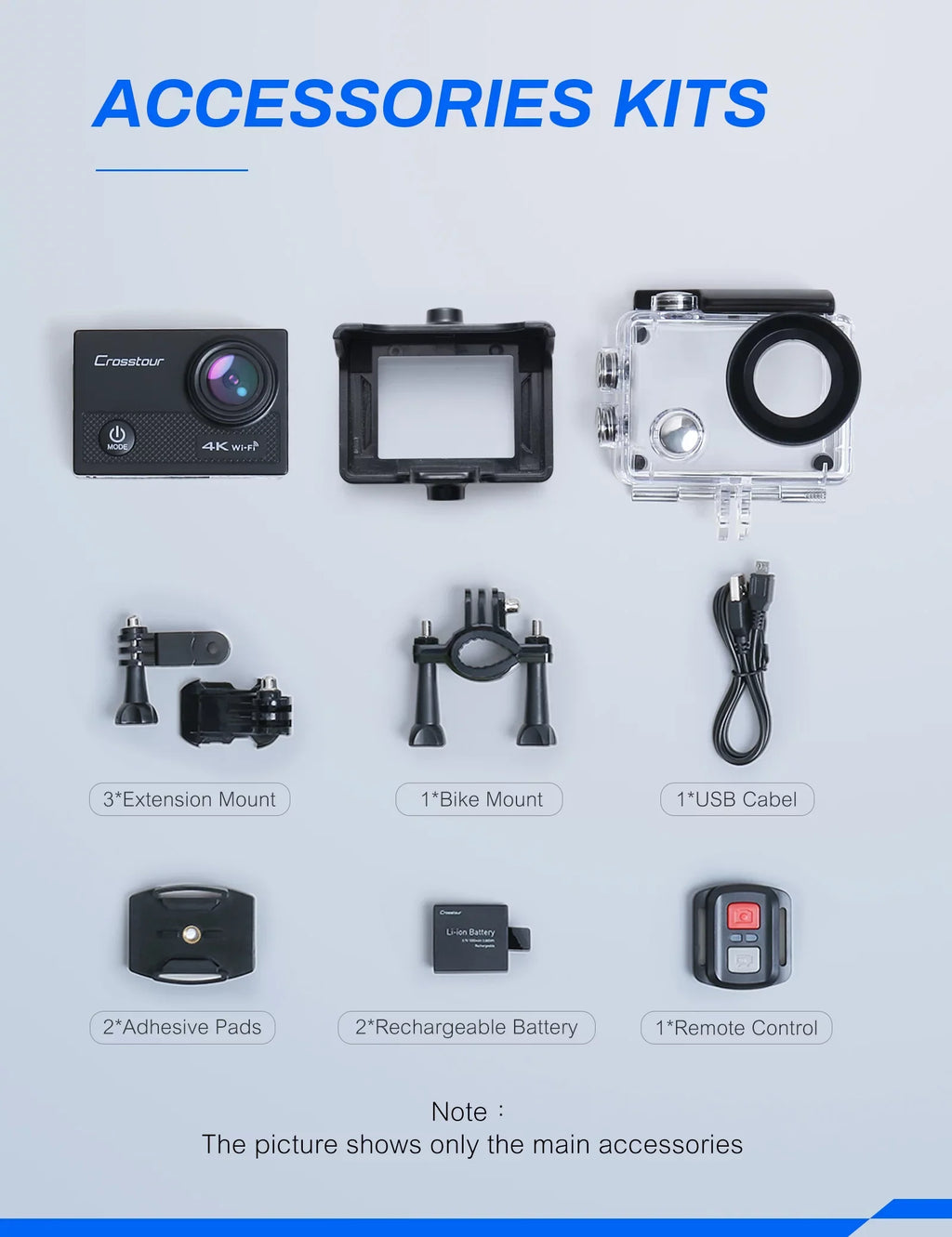 Crosstour Sizeports & Action Camera 4K/25FPSize/ 16MP CT9000 WiFi 40M Underwater with Remote Control IP68