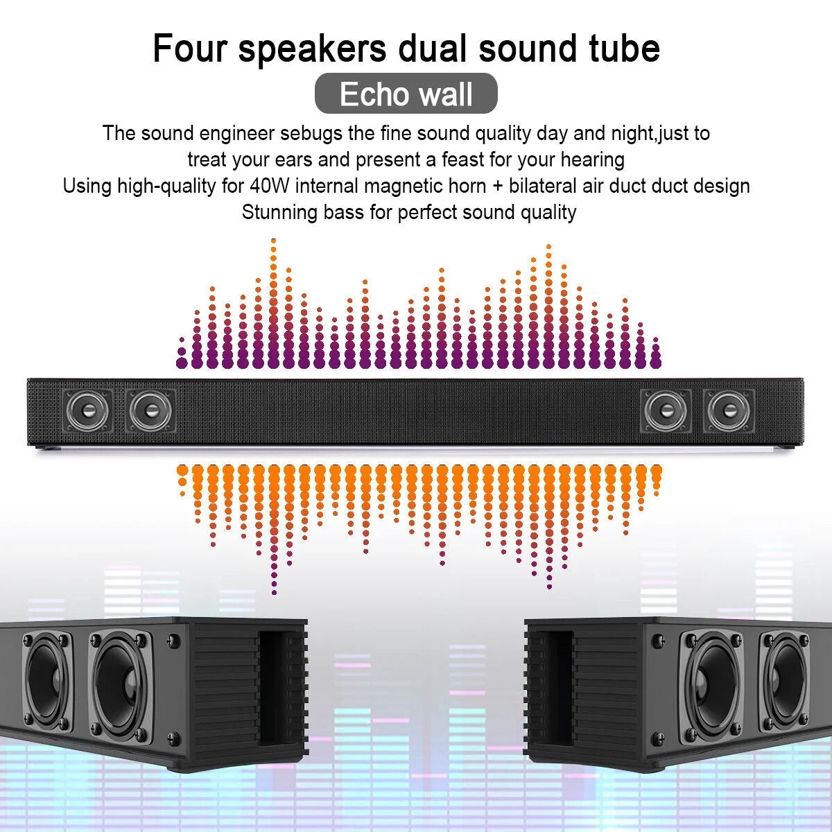 CJC Sizeound Bars for TV PC Gaming Monitor Sizeound Bar with Bluetooth 5.0/HDMI ARC/AUX/USizeB Bass Adjustable Wall Mountable