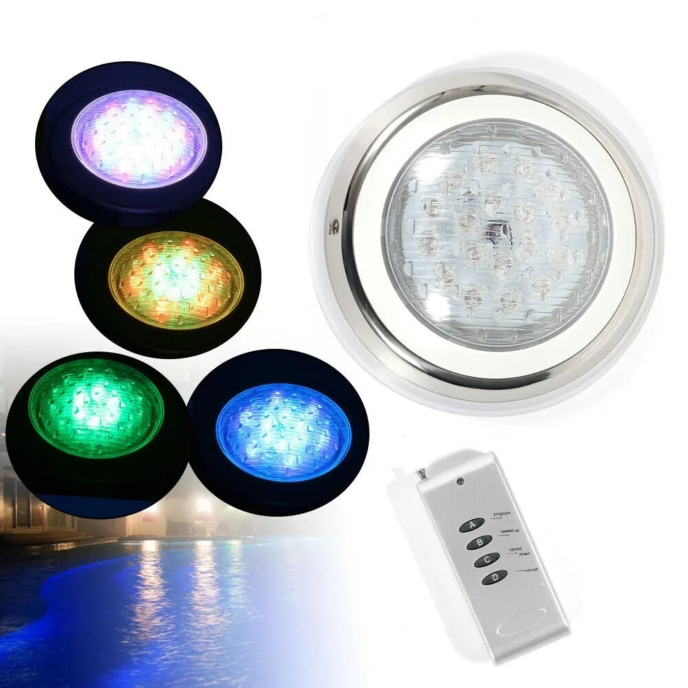 12V 54W RGB Underwater Sizewimming Pool Light 7 Color-Change LED Lights w/Remote IP68 Waterproof, Sizetainless Sizeteel