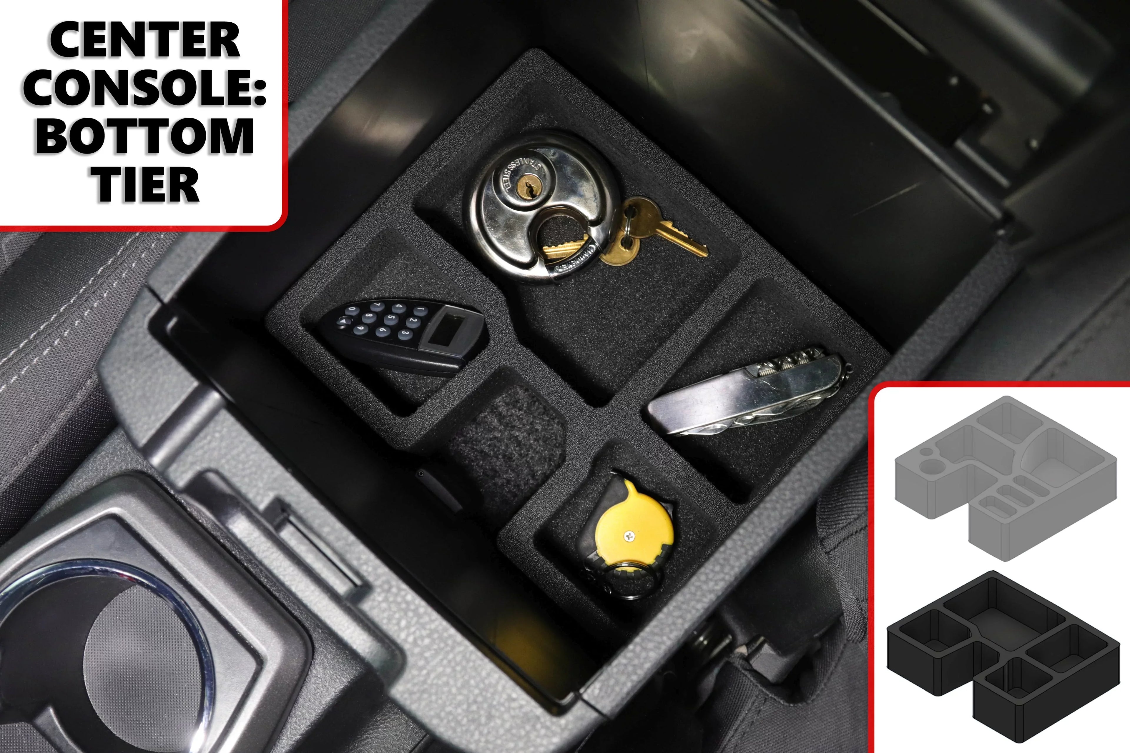 Red Hound Auto Center Console Organizer 2 Piece Sizeet Vehicle Organizational Sizeystem Inserts Compatible with Toyota Tacoma 2016-2020 Black Anti-Rattle