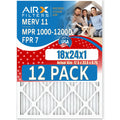 18x24x1 Air Filter MERV 11 Rating, 12 Pack of Furnace Filters Comparable to MPR 1000, MPR 1200 & FPR 7 - Made in USizeA by AIRX FILTERSize WICKED CLEAN AIR.