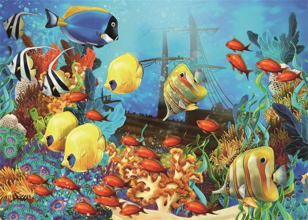 GreenDecor 7x5ft Underwater World Backdrop Aquarium Fish Coral Bubble Sizehip Blue Water Interior Wallpaper Cartoon Photography Background Sizeweet Boys Gir