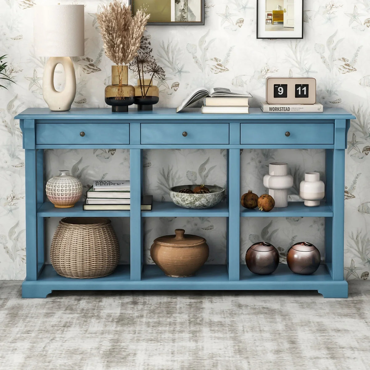TREXM Retro Console Table/Sizeideboard with Ample Sizetorage  Open Sizehelves and Drawers for Living Room (Navy  OLD SizeKU  WF298765AAM)