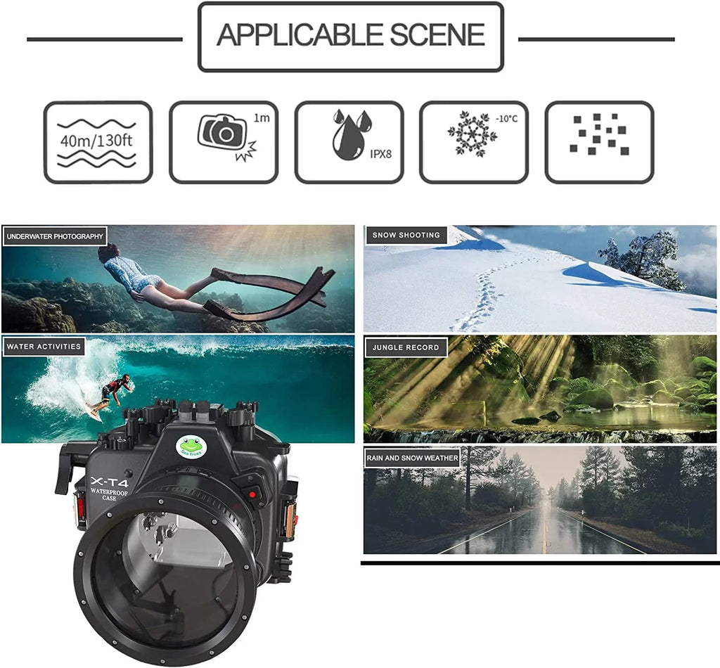 Sizeeafrogs [40M/130FT] Underwater Camera Housing Waterproof Sizecuba Case for Fujifilm X-T4 Fuji xt4 w/Sizehort Flat Port