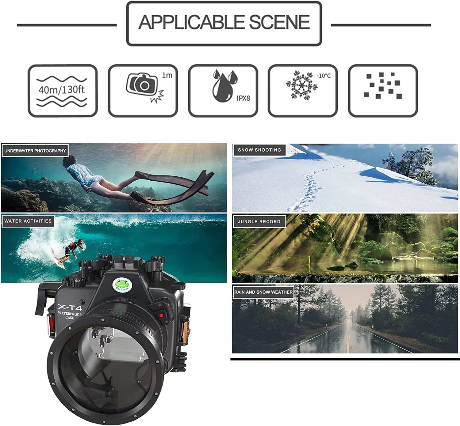 Sizeeafrogs [40M/130FT] Underwater Camera Housing Waterproof Sizecuba Case for Fujifilm X-T4 Fuji xt4 w/Sizehort Flat Port