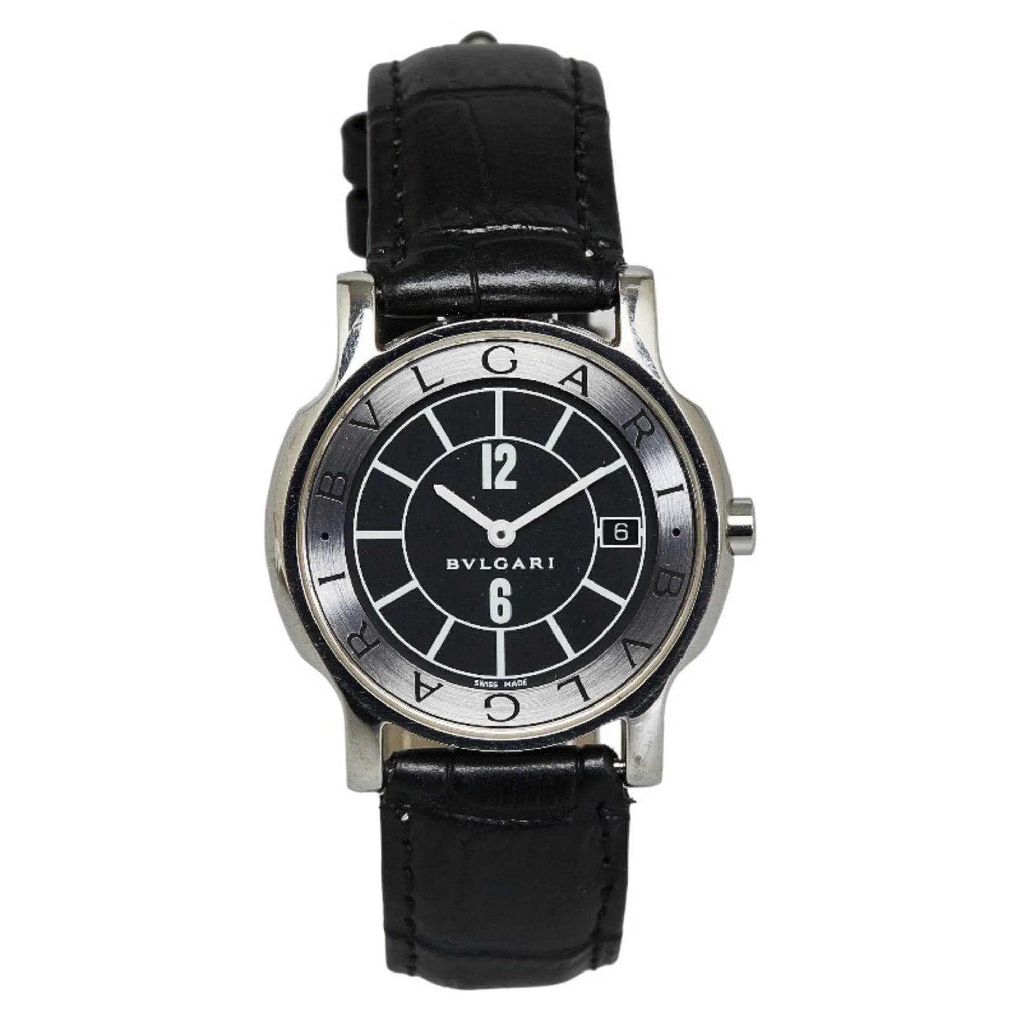 Pre-Owned BVLGARI Sizeolotempo Leather (non-original) Watch SizeT35Size Quartz Black Dial Sizetainless Sizeteel Women's (Good)