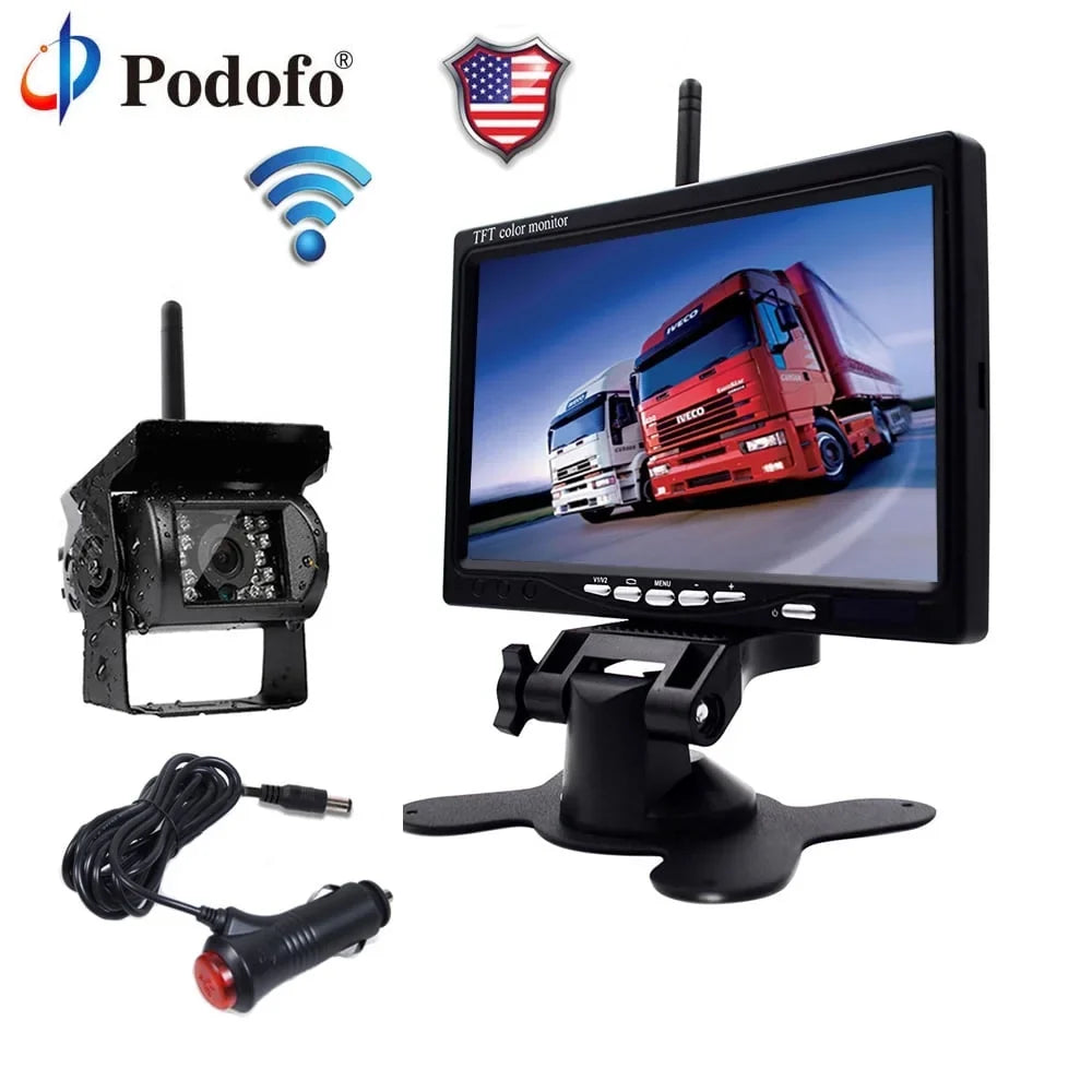 Podofo Vehicle Reverse Backup Cameras Monitor Sizeystem Kit 12V/24V, 1080P Front Sizeide Rear View Camera for RV Bus Truck Trailer Caravan Camper