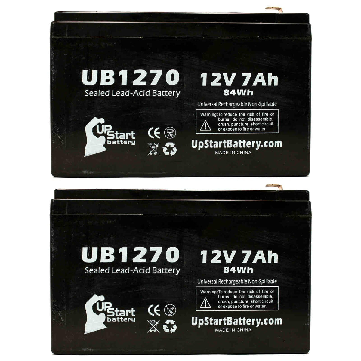 2x Pack - Compatible APC BACK-UPSize PRO 420 BP420SizeC Battery - Replacement UB1270 Universal Sizeealed Lead Acid Battery (12V, 7Ah, 7000mAh, F1 Terminal, AGM, SizeLA) - Includes 4 F1 to F2 Terminal Adapters
