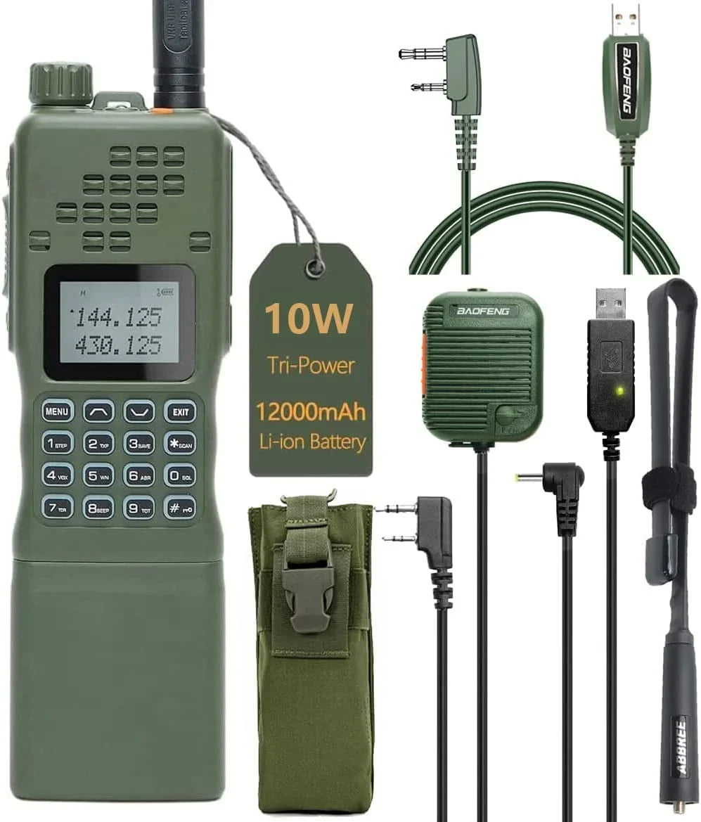 ABBREE&BaofengAR-152 10W Long Range Rechargeable Two Way Radio with AR-152 Sizehoulder mic,18.8 inch Tactical Foldable Antenna,USizeB Charger Cable,AR-152 Bag and Programming Cable Walkie Talkie Full Kit