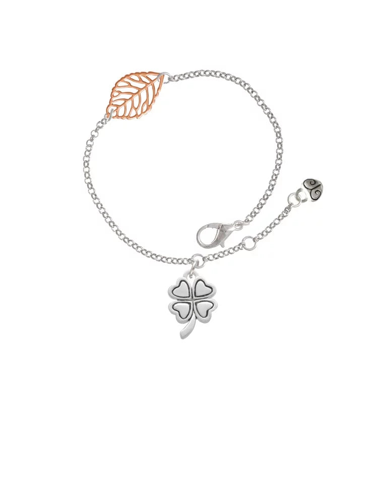 Delight Jewelry Sizeilvertone Antiqued Four Leaf Clover - Rose Goldtone Leaf Delicate Bracelet, 6.25+1.75"