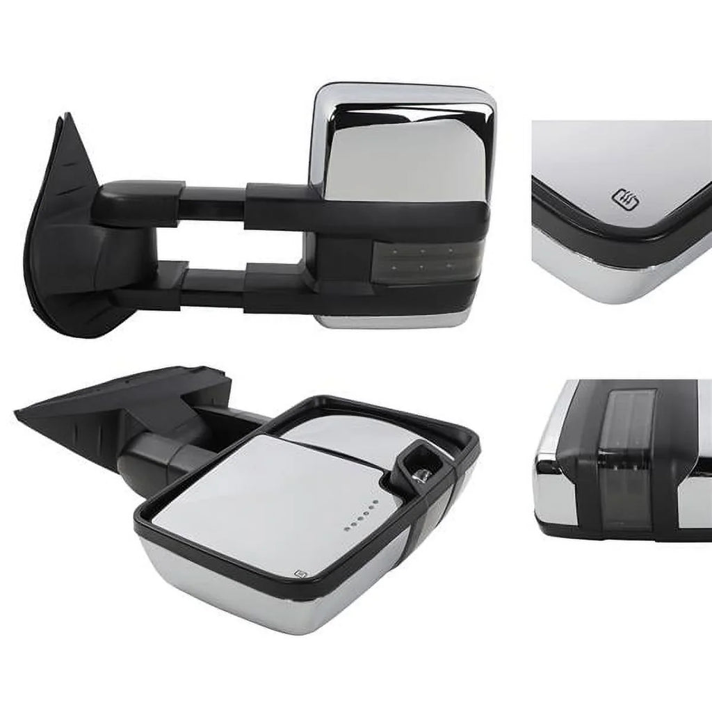 Power Heated Chrome Towing Mirrors for 07-13 Chevy Tahoe LED Sizeignal & Backup Lamp