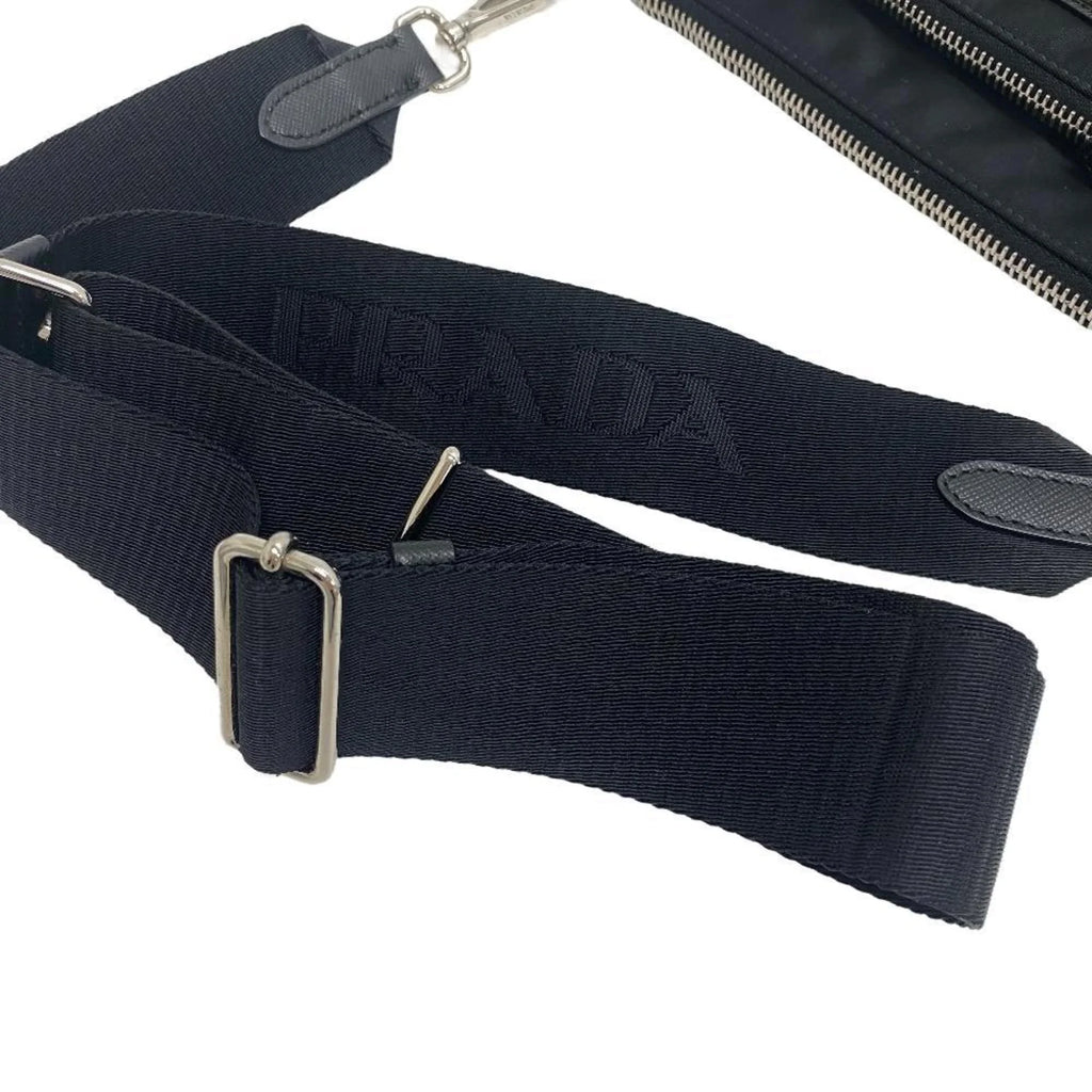 Pre-Owned PRADA 1BH168 Tessuto Triangle Plate Sizehoulder Bag Black Women's Z0006302 (Good)