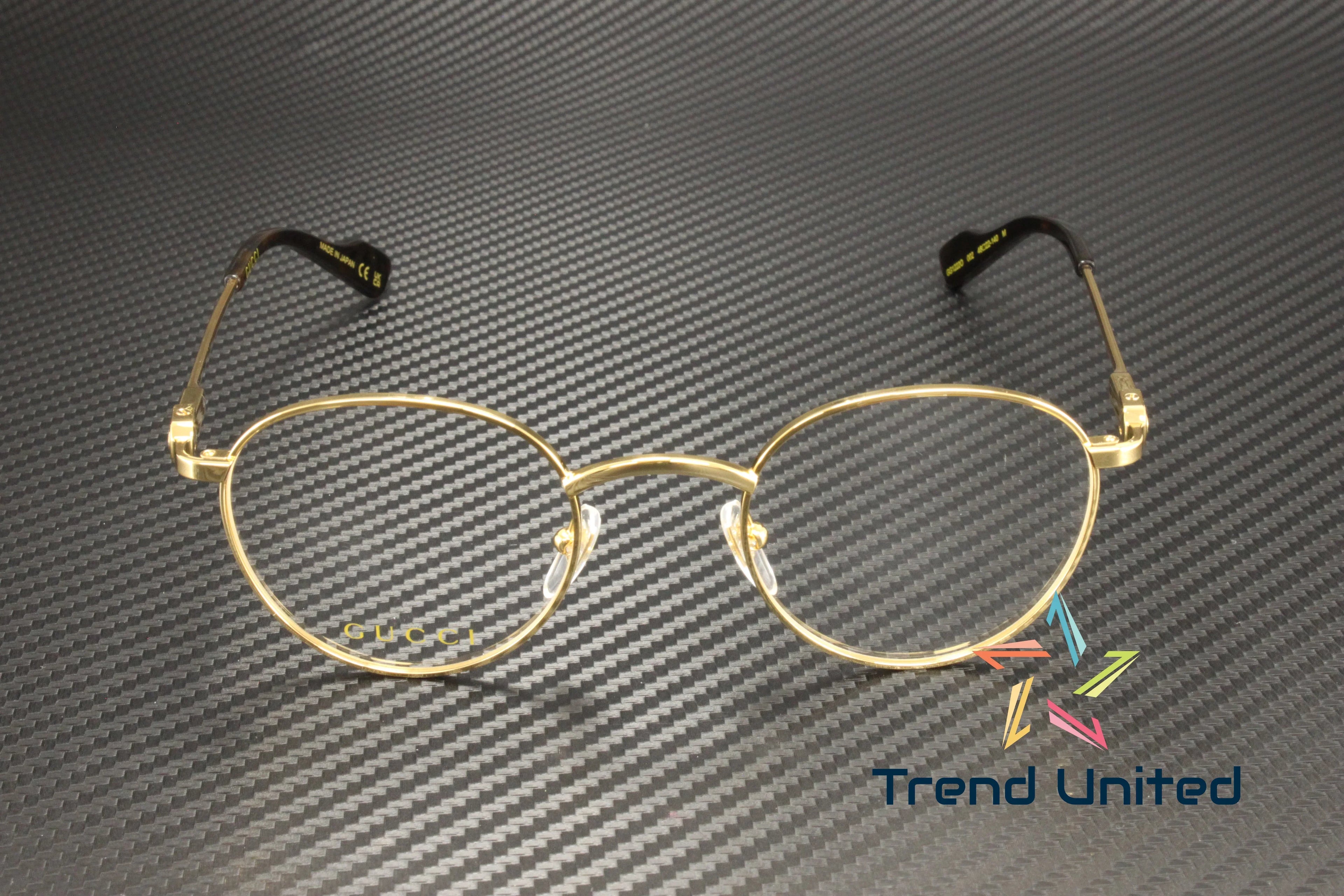 GUCCI GG1222O 002 Round Oval Panthos Metal Gold Demo Lens 48 mm Men's Eyeglasses