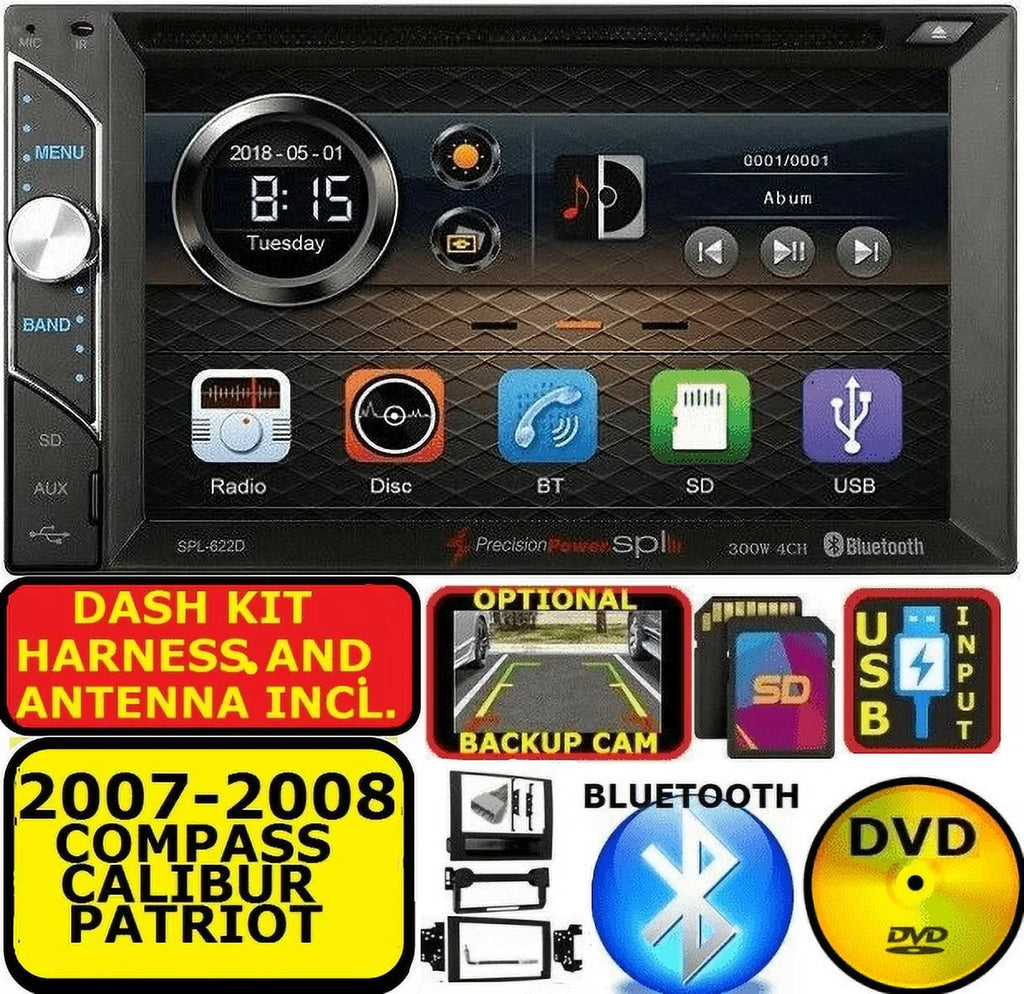 07 08 COMPASizeSize CALIBER PATRIOT CD/DVD BLUETOOTH USizeB AUX SizeD CAR RADIO SizeTEREO PKG