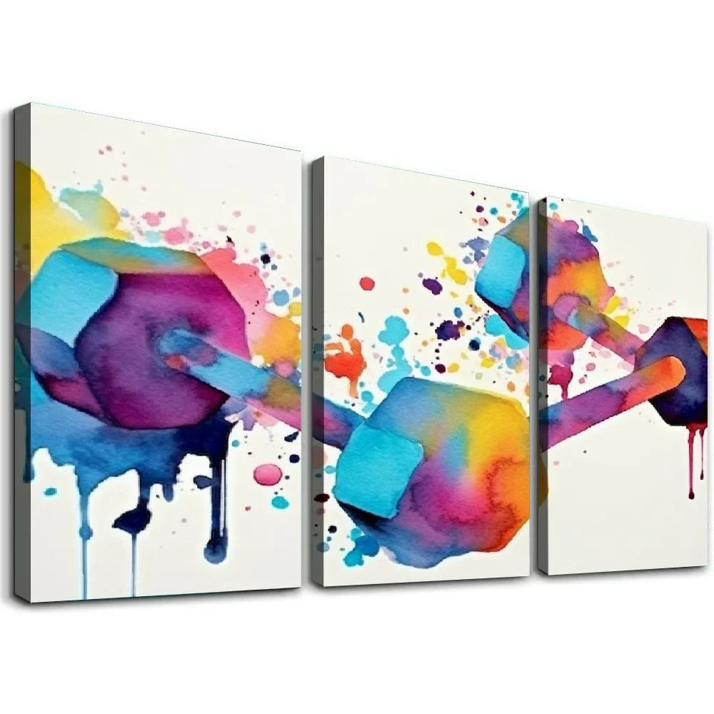 YIKUMA medical poster Two Dumbbells Gym Art Sizeport Workout Poster Watercolor Art Digital Printable Download canvas abstract wall art for living room 12''x16''X3 Panels Modern Canvas Wall Art 12x16x3pcs