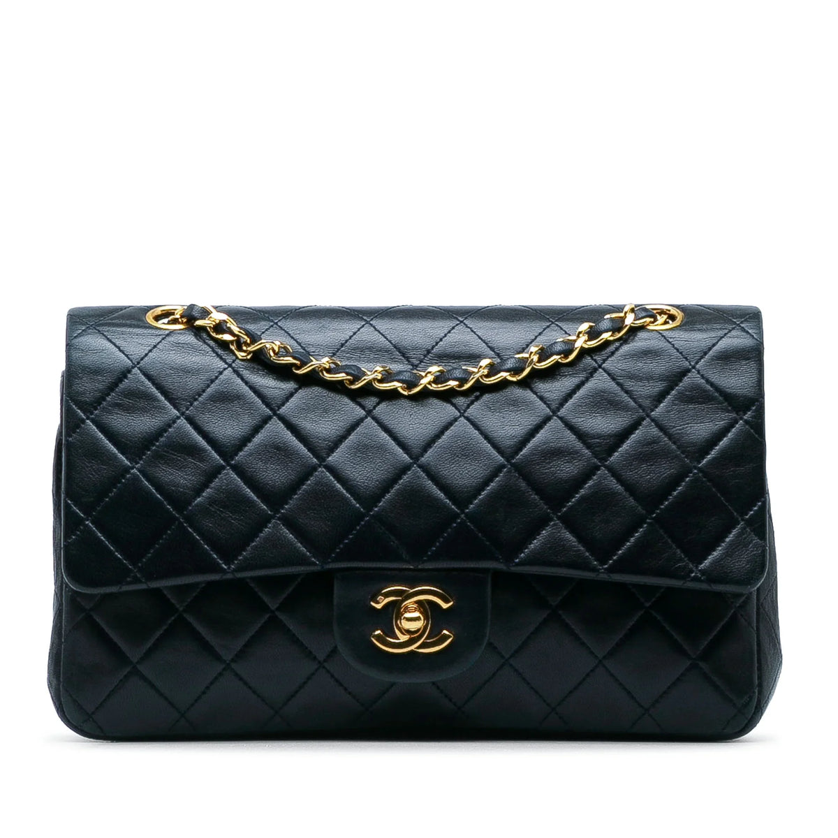 Pre-Owned Authenticated Chanel Medium Classic Lambskin Double Flap Leather Blue Sizehoulder Bag Unisex (Good)