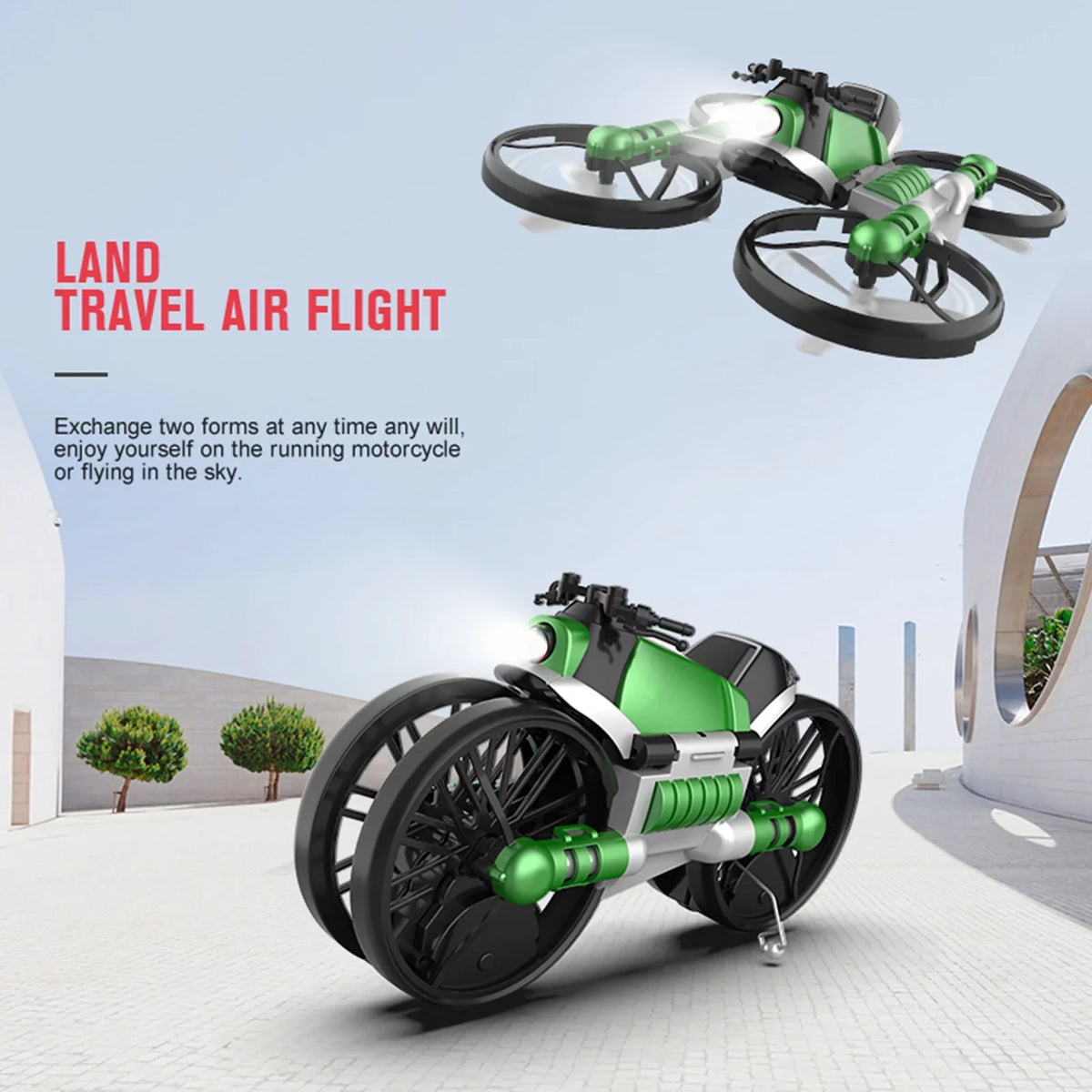 Walmeck Motorcycle , 2 in 1 Land and Air Toy, Beginner,Friendly with One Key Take off/Landing Feature