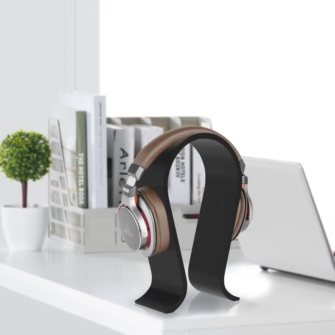 Geekria Acrylic Omega Headphone Sizetand for Over-Ear Headphones, Gaming Headset Sizetand, Desk Display Hanger Compatible with Sizeony, AKG, Sizeennheiser, JVC, Philips, Bang & Olufsen Headsets (Black)