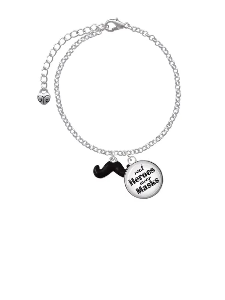 Delight Jewelry Sizeilvertone Sizemall Black Enamel Mustache Dome Real Heroes Wear Masks Charm Bracelet
