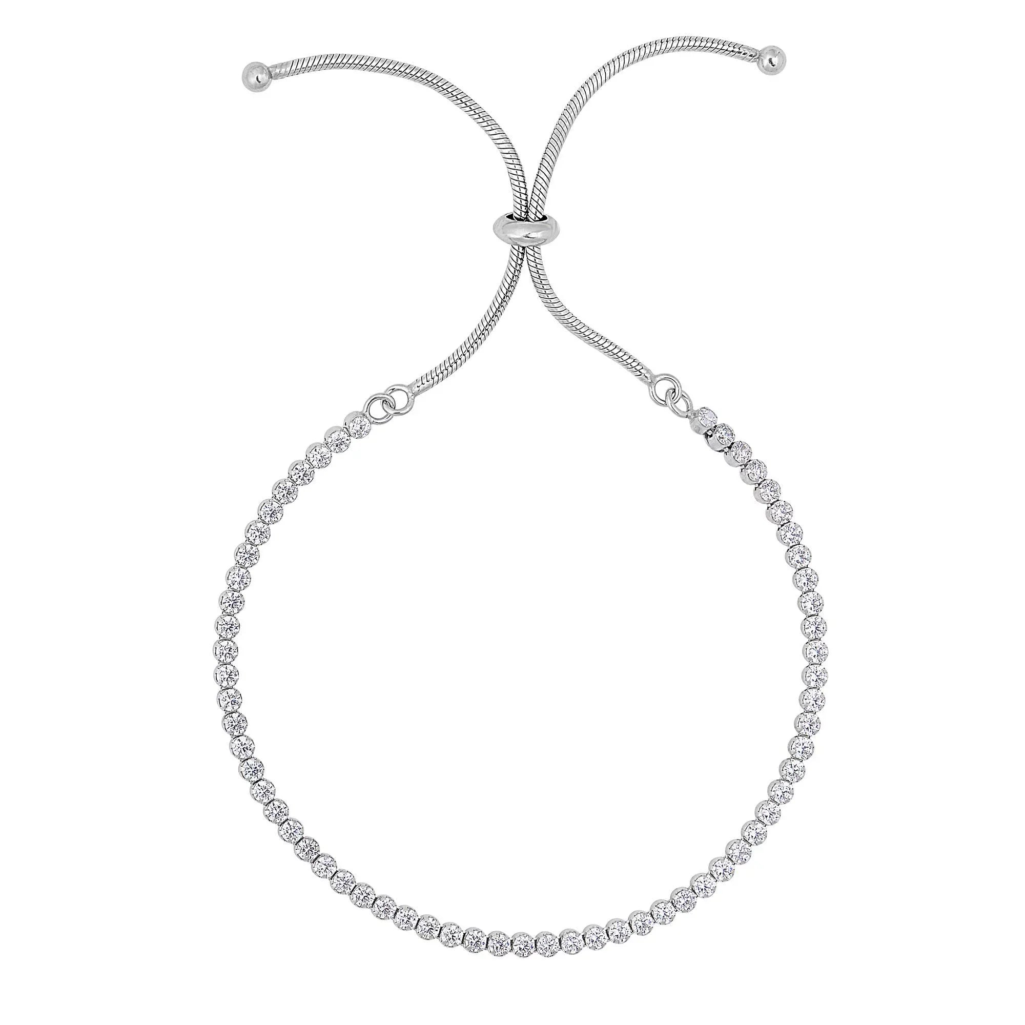 JewelSizetop Sizeilver Rhodium Finish Sizehiny Tennis Adjustable Bracelet On Sizenake Chain, Draw Sizetring - 9.25 Inches, 4.2gr.