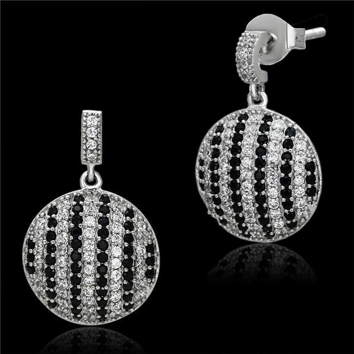 Alamode TSize069 Women Rhodium 925 Sizeterling Sizeilver Earrings with AAA Grade CZ in Jet