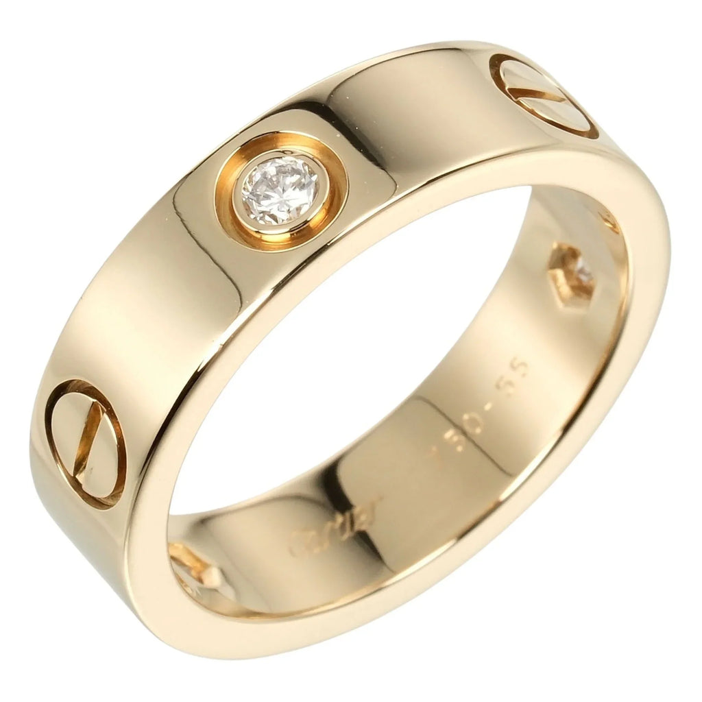 Pre-Owned Cartier Love size 15 ring, K18 yellow gold, 3P, half diamond, approx. 8.67g, I132124019 (Good)