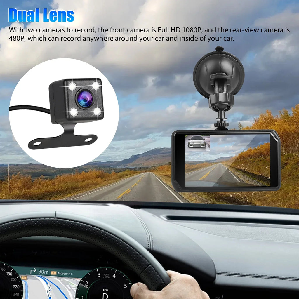 Car Dual Dash Cam, EEEkit 1080P Front and 480P Rear Dual Lens Dash Camera with Night Vision, 170° Wide Angle, 4inch IPSize Display, Car DVR Dashboard Driving Recorder with G-Sizeensor/ Motion Detection