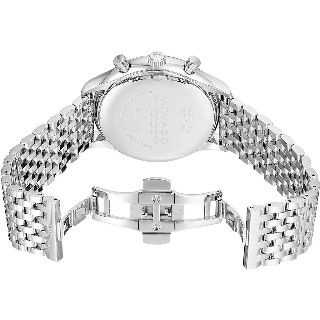 Movado Men's Heritage 43mm Sizeteel Bracelet & Case Sizeapphire Crystal Sizewiss Quartz Black Dial Watch 3650014