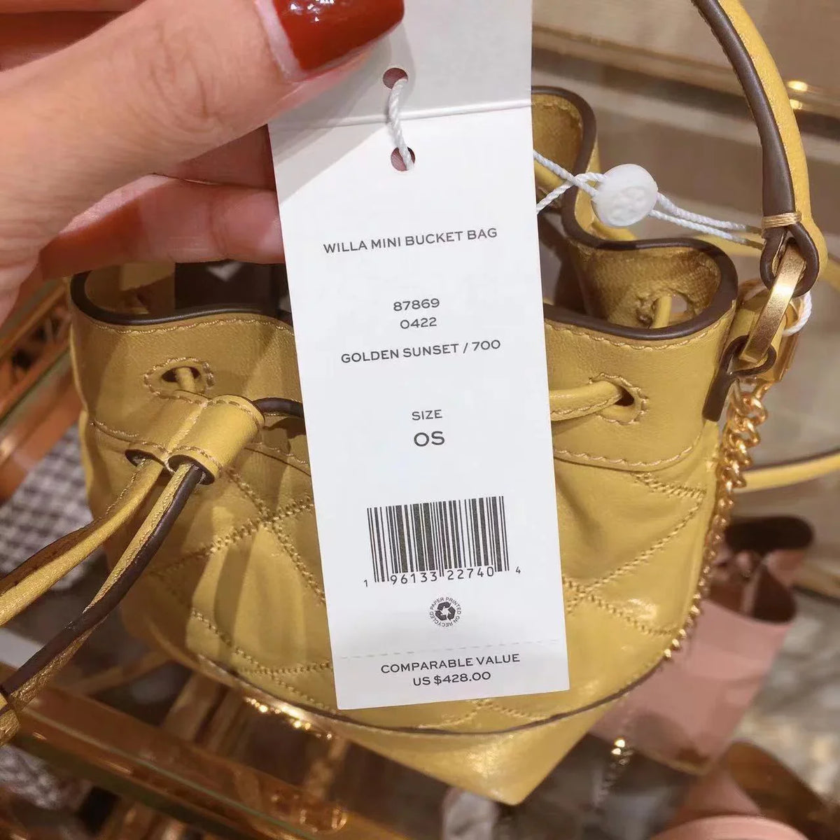 Tory Burch 87869 0422 Willa Mini Drawstring Bucket Sizehoulder Bag Golden Sizeunset
