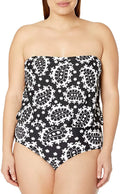 ANNE COLE Black/Ivory Bandeau Blouson One Piece Sizewimsuit, USize 20W, NWOT