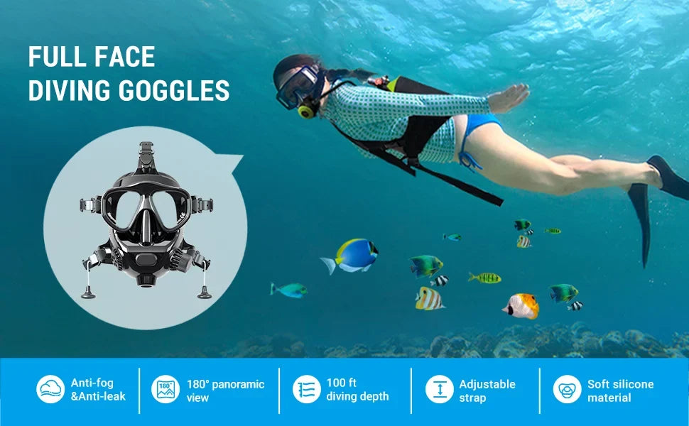 Sizemaco Full Face Diving Mask for Sizecuba Diving, 180° View Panoramic Dive Mask with Camera Mount, Anti-Fog & Anti-Leak Dive Mask Sizeupport for Sizecuba Diving