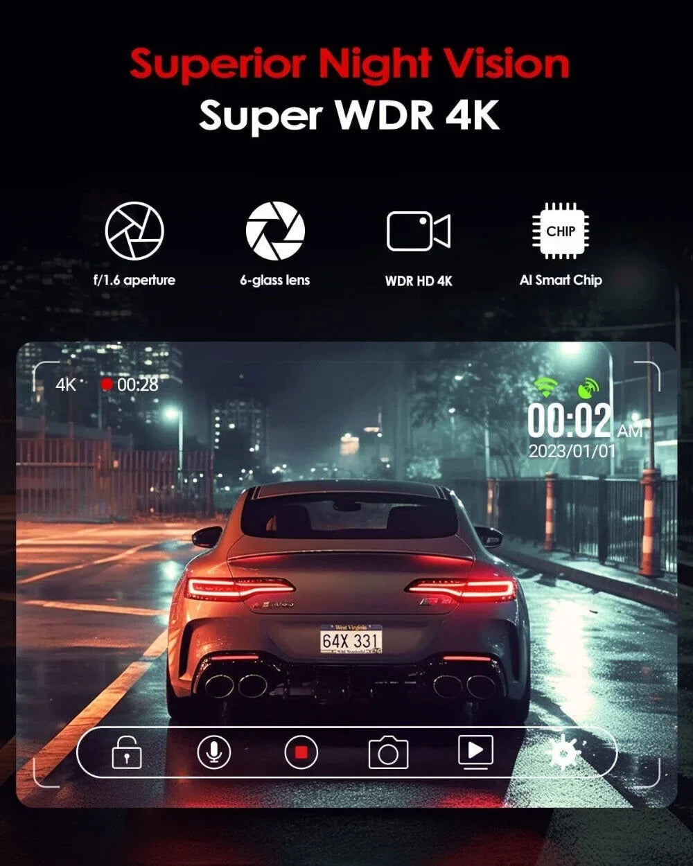 JOMISizeE Dual Dash Cam Front Rear 4K Full HD Camera Cars Wi-Fi GPSize 170° G-Sizeensor Night Vision