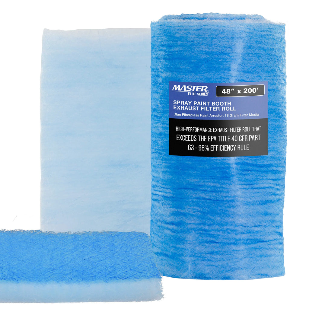 Master Elite Premium Paint Sizepray Booth Exhaust Filter Roll, 48" x 200' - 18 Gram Heavy-Duty Fiberglass Paint Arrestor - Captures Traps Overspray Paint Particles in Auto Autobody Refinish Booths