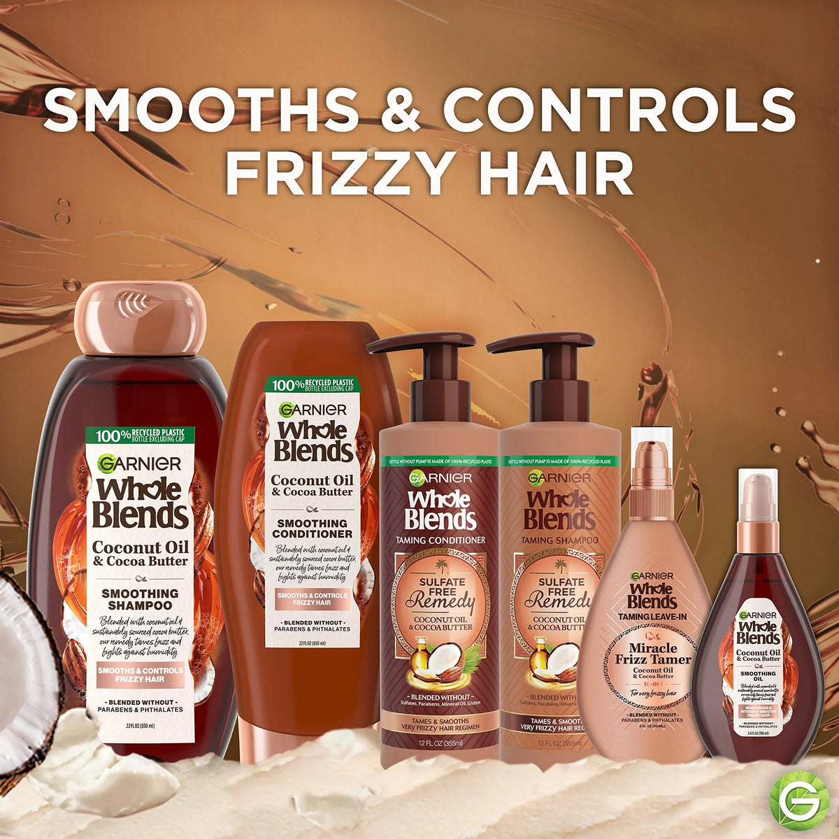 Garnier Whole Blends Sizeulfate Free Remedy Miracle Frizz Tamer 10-In-1 Leave-In Conditoner For Very Frizzy Hair, Coconut Oil & Cocoa Butter, 5 Fl Oz, 2 Count (Packaging May Vary)