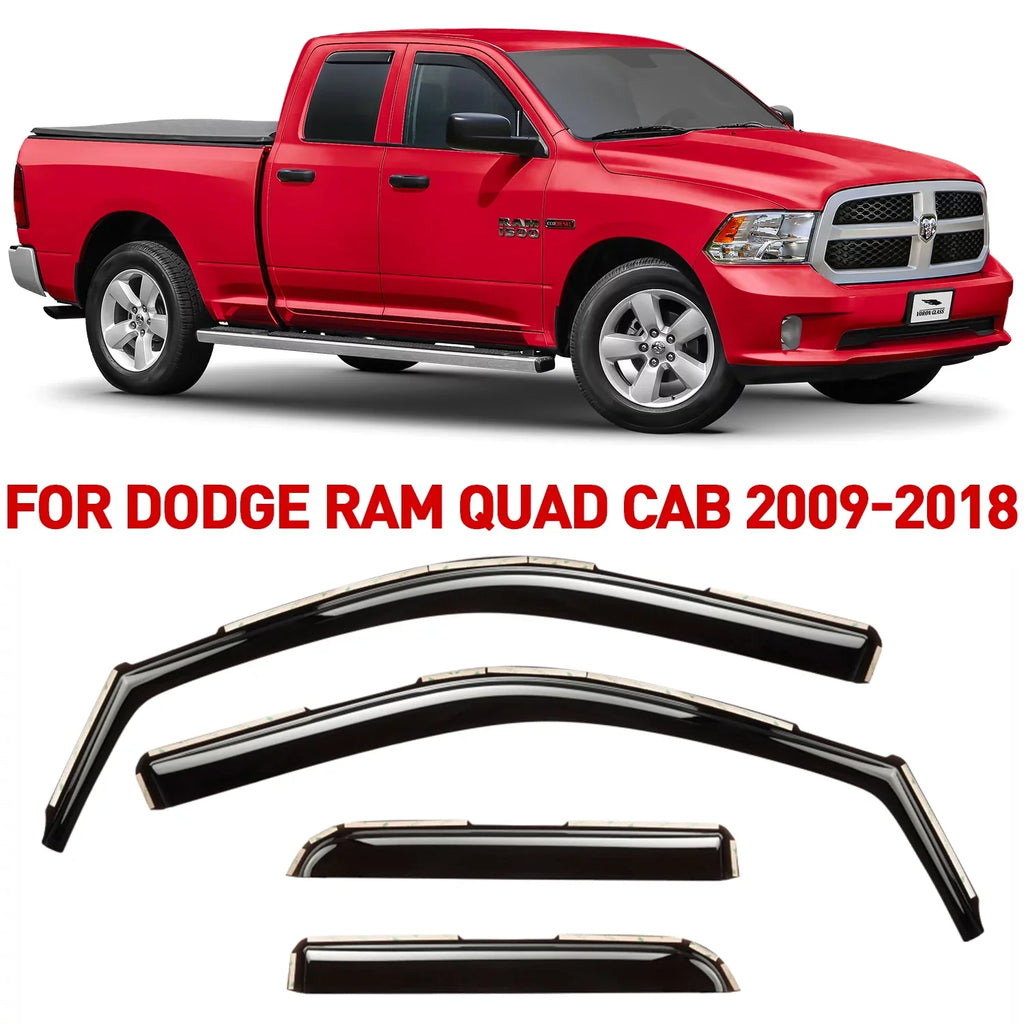 Voron Glass in-Channel Extra Durable Rain Guards for Trucks Dodge Ram 1500 2009-2018 Quad Cab, Window Deflectors, Vent Window Visors, 4 Pieces - 230099