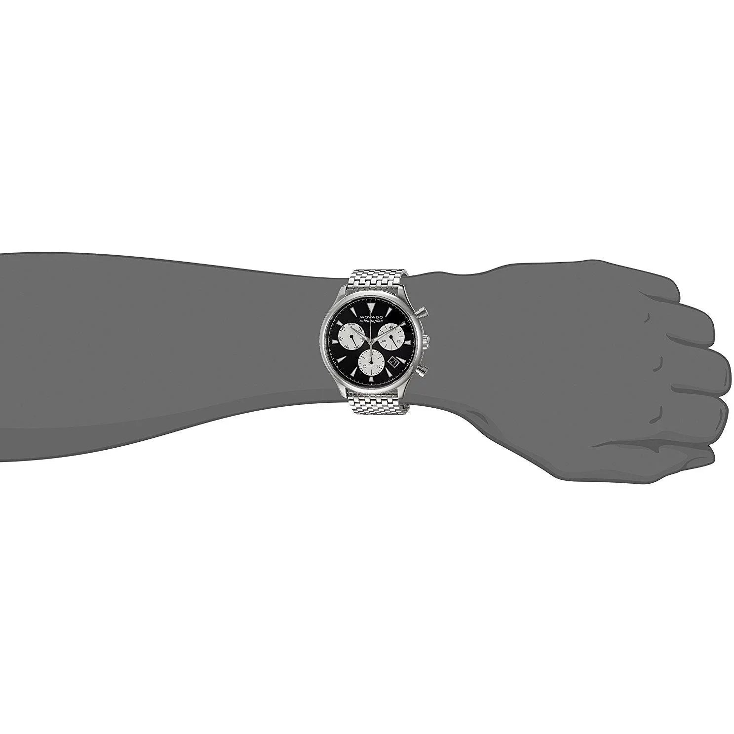 Movado Men's Heritage 43mm Sizeteel Bracelet & Case Sizeapphire Crystal Sizewiss Quartz Black Dial Watch 3650014