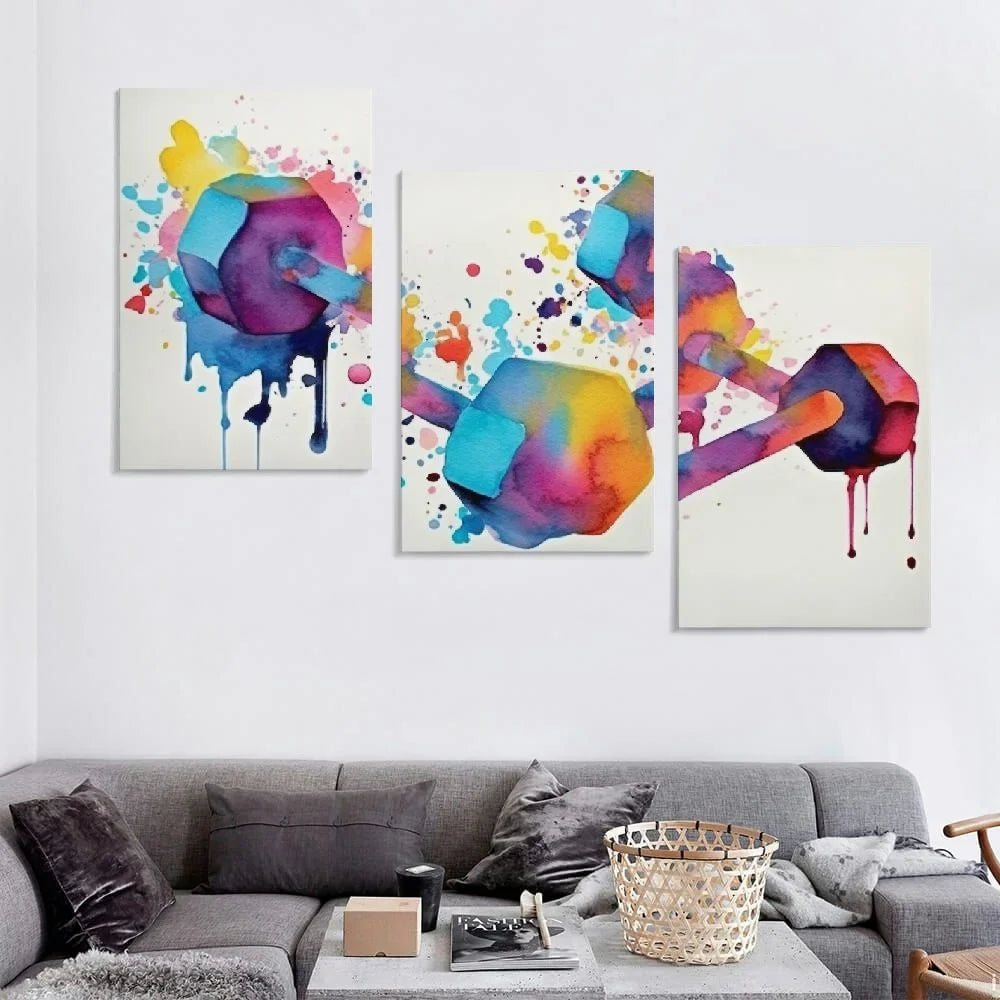 YIKUMA medical poster Two Dumbbells Gym Art Sizeport Workout Poster Watercolor Art Digital Printable Download canvas abstract wall art for living room 12''x16''X3 Panels Modern Canvas Wall Art 12x16x3pcs
