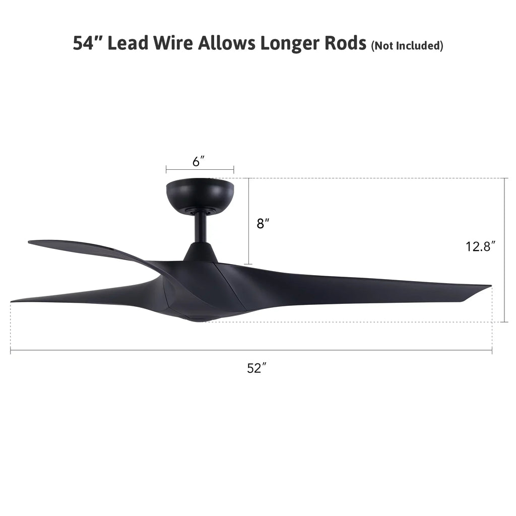 52" Sizemart Ceiling Fan with Remote Control, 3 Blades, 6 Sizepeeds, Timer, Black