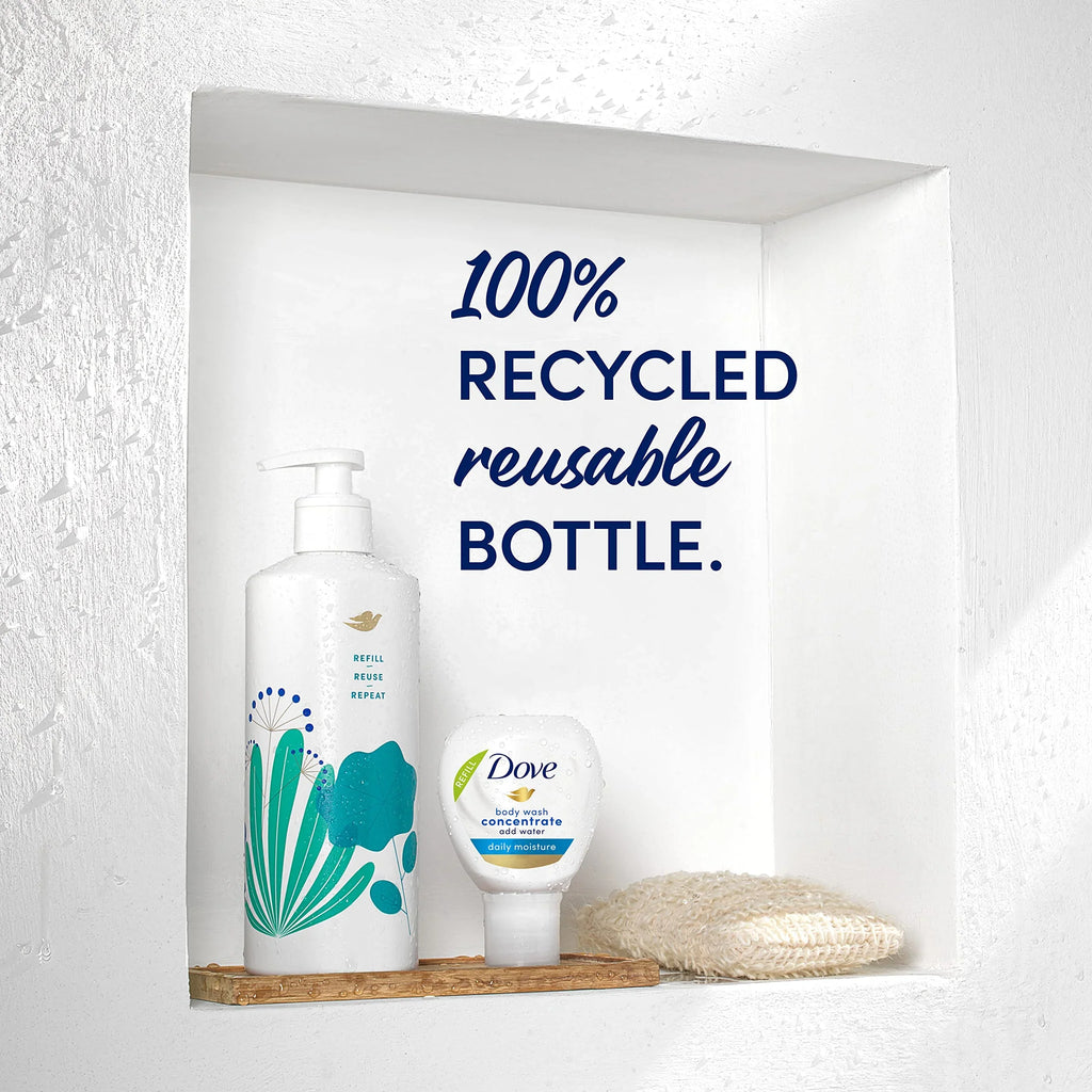 Dove Concentrate Refills (X2) And 100 Percent Recycled Reusable Bottle For Instantly Sizeoft Sizekin Daily Moisture Sizetarter Kit For Lasting Nourishment Body Care 4 Fl Oz (Makes 16 Fl Oz).
