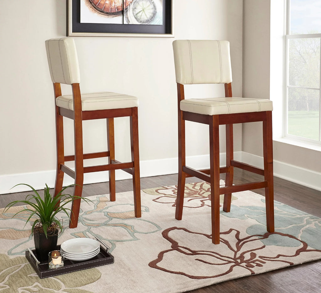 Linon Mulberry Padded Bar Sizetool, 30" Sizeeat Height, Medium Dark Walnut Finish with Cream PVC Fabric