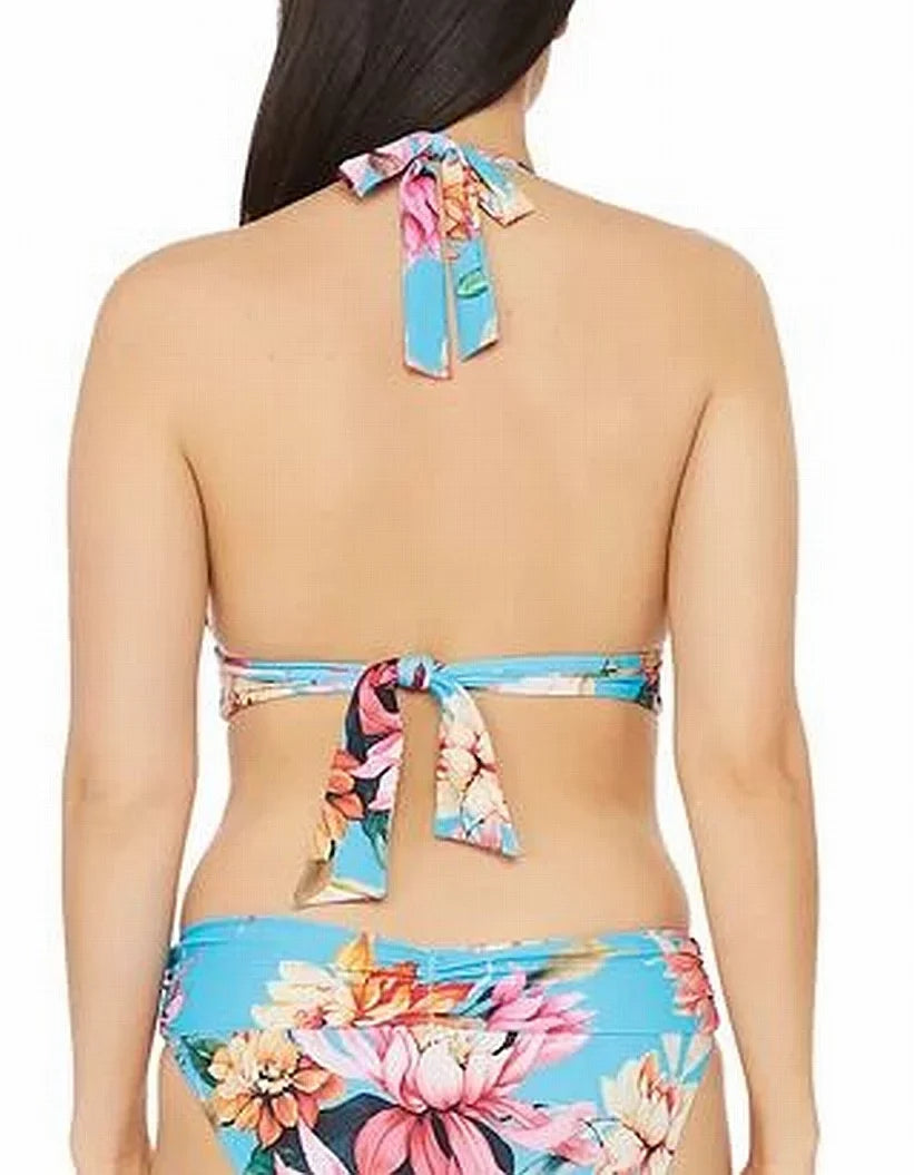 LA BLANCA Women's Blue Tropical Print Sizehirring Tie Sizeweetheart Molded Cup Halter Sizewimsuit Top 4